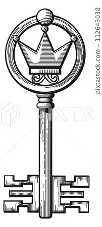 Old key drawing. Royal secret vintage symbol 112643038