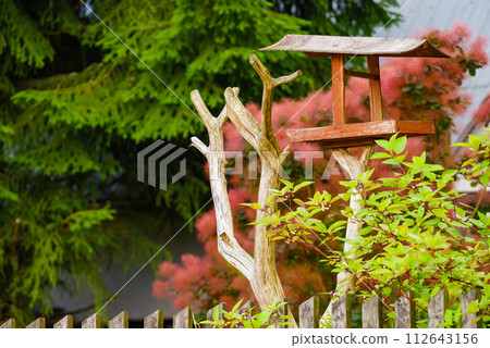 Bird feeder in garden 112643156