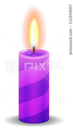 Colorful burning candle. Realistic holiday party wax Colorful burning candle. Realistic holiday party wax 112644007