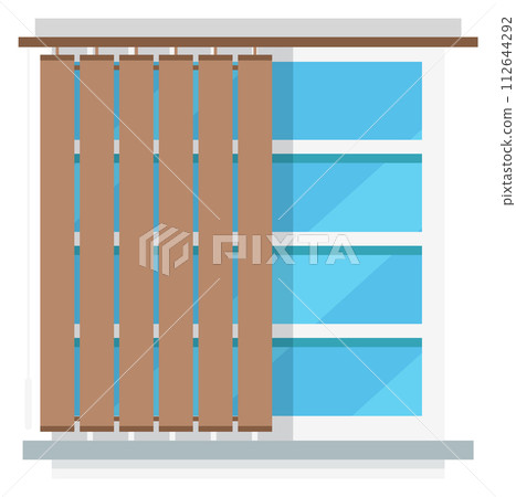 Window with vertical blinds. Interior element. Cartoon room glass Window with vertical blinds. Interior element. Cartoon room glass 112644292