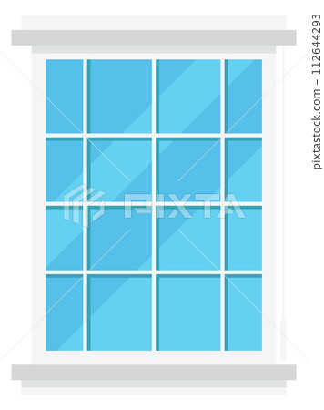 Cartoon window. Clean glass in plastic frame. Architectural element Cartoon window. Clean glass in plastic frame. Architectural element 112644293