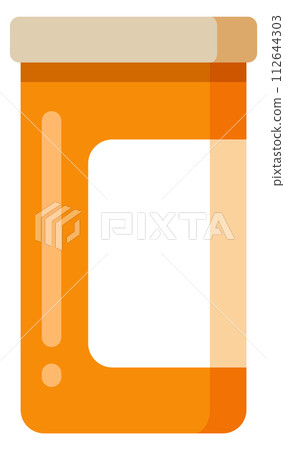 Pharmacy plastic container flat icon. Remedy symbol Pharmacy plastic container flat icon. Remedy symbol 112644303