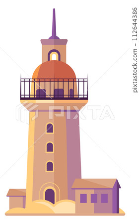 Lighthouse tower. Sea coast building for navigation signal Lighthouse tower. Sea coast building for navigation signal 112644386