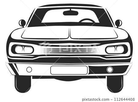 Retro car front view black vehicle drawing 112644408