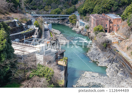 Uji River seen from the top of Amagase Dam and the former Ujigawa Electric Shizugawa Power Plant site, Uji City, Kyoto Prefecture Uji River seen from the top of Amagase Dam and the former Ujigawa Electric Shizugawa Power Plant site, Uji City, Kyoto Prefecture 112644489