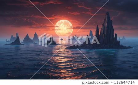 Fantasy landscape with a full moon 112644714