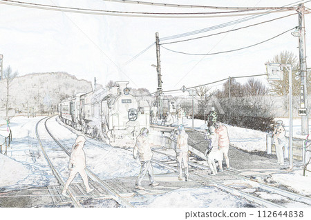 Pastel style “SL Winter Wetlands and Cameraman Hokkaido” illustration image 112644838