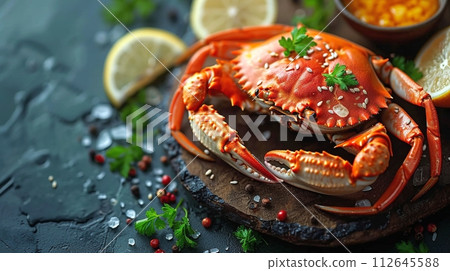 Elegant seafood dinner using blue crab 112645588