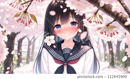 櫻花下害羞的女孩 112645900