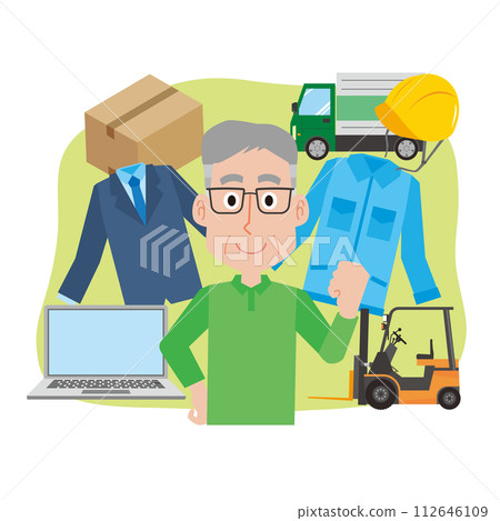 Illustration of an elderly man and work 112646109