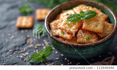 Assorted Japanese rice crackers 112646946