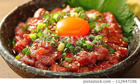Yukhoe: Korean-style raw beef with yolk 112647196