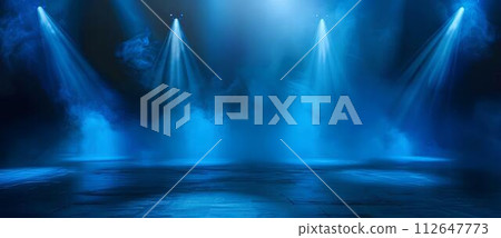 Luxury Blue stage with spotlights, smoke . Stage background backdrop  112647773