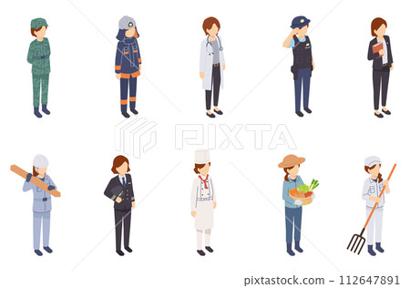 Isometric illustrations of women of various professions Isometric illustrations of women of various professions 112647891