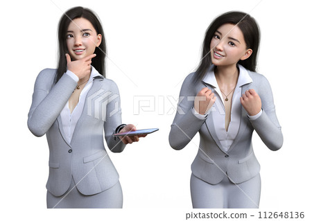 Smiling office lady doing hand pose Smiling office lady doing hand pose 112648136