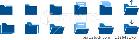 Two-color blue folder silhouette icon set 112648170