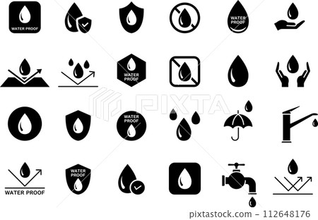 Monochrome waterproof silhouette mark set Monochrome waterproof silhouette mark set 112648176