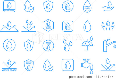 Blue waterproof line drawing icon set Blue waterproof line drawing icon set 112648177