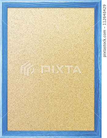 木質框架中帶有淺藍色邊框的精美軟木板的垂直背景圖像 112648429