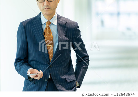Senior businessman standing in office hallway 112648674