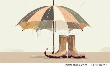 Umbrella and boots on a rainy day 112648943