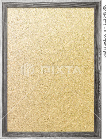 木質框架中帶有淺灰色邊框的精美軟木板的垂直背景圖像 112649006