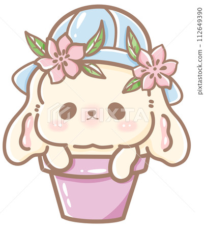 Handdrawn illustration Cute kawaii white rabbit bunny easter clipart easter eggs pastel color greeting card spring  112649390