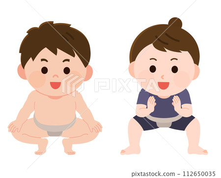 Illustration of a boy and a girl playing sumo Illustration of a boy and a girl playing sumo 112650035
