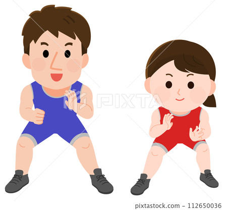 一個男人和一個女人摔角的插圖 一個男人和一個女人摔角的插圖 112650036