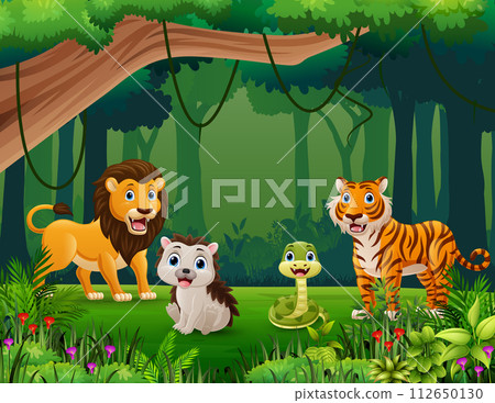 Wild animals cartoon in the jungle 112650130