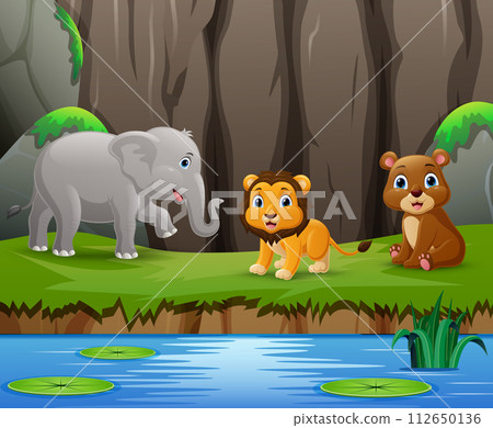 Cute wild animals cartoon in the jungle 112650136