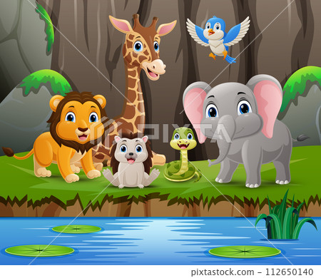 Cute wild animals cartoon in the jungle 112650140