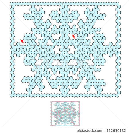 Snowflake in the frame maze. Labyrinth medium level of difficulty for family activities and leisure Snowflake in the frame maze. Labyrinth medium level of difficulty for family activities and leisure 112650182