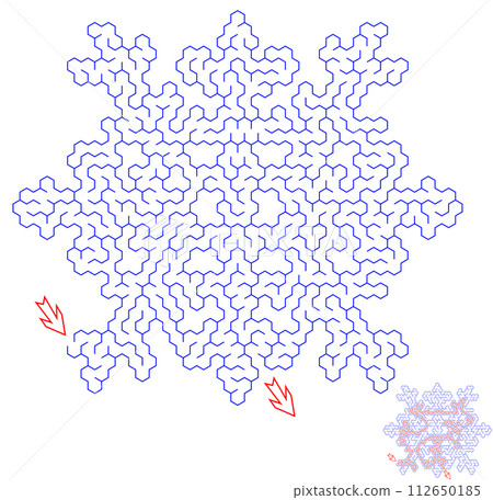 Labyrinth inside the snowflake shape. Creative Christmas flat maze. Puzzle related to frost, winter Labyrinth inside the snowflake shape. Creative Christmas flat maze. Puzzle related to frost, winter 112650185