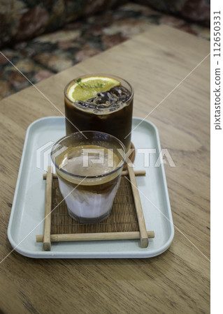 Coffee time with dirty coffee and black orange 112650331
