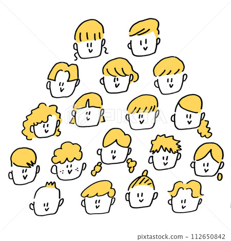 Hand-drawn cute smiling people faces line drawing illustration Hand-drawn cute smiling people faces line drawing illustration 112650842