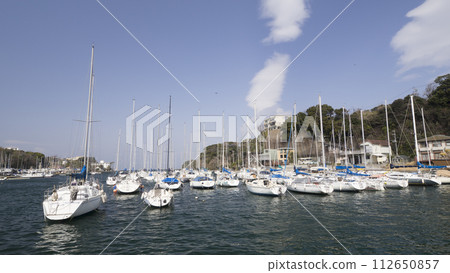 Yachts anchored at the yacht harbor Yachts anchored at the yacht harbor 112650857