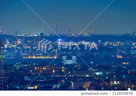 Night view of Tama Ward, Kawasaki City, Kanagawa Prefecture (Misawagawa Water Gate, Sugababa, Fuda) and Chofu City, Tokyo (Fuda, Tama River) Night view of Tama Ward, Kawasaki City, Kanagawa Prefecture (Misawagawa Water Gate, Sugababa, Fuda) and Chofu City, Tokyo (Fuda, Tama River) 112650976