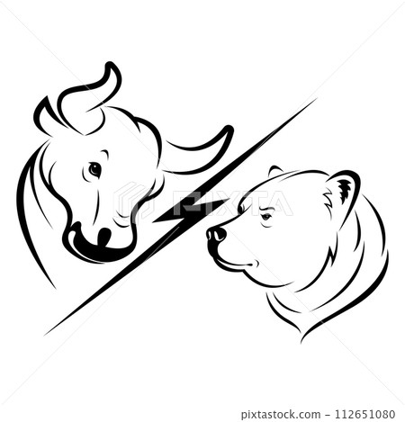 Vector of bull and bear symbols of stock market trends. Stock market and business concept. The growing and falling market. Wild Animals. Vector of bull and bear symbols of stock market trends. Stock market and business concept. The growing and falling market. Wild Animals. 112651080