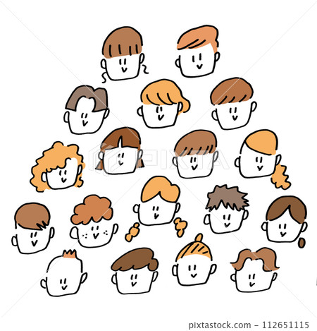 Hand drawn set of smiling people faces illustrations Hand drawn set of smiling people faces illustrations 112651115