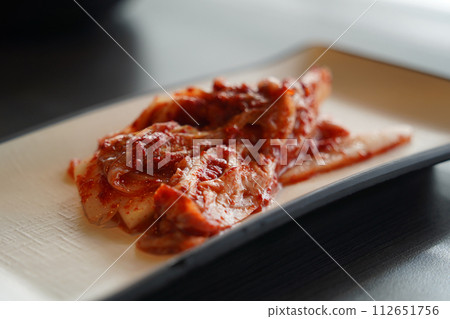 Korean food Kimchi, Kimchi in a white plate. 112651756