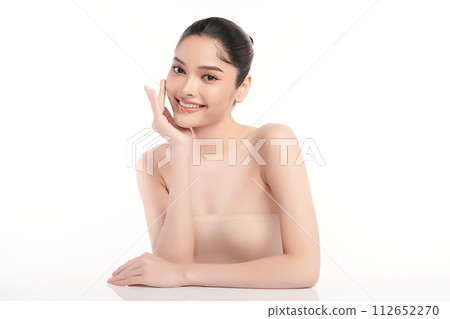 Beautiful young asian woman with clean fresh skin on white background, Face care, Facial treatment, Cosmetology, beauty and spa, Asian women portrait. 112652270