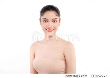 Beautiful young asian woman with clean fresh skin on white background, Face care, Facial treatment, Cosmetology, beauty and spa, Asian women portrait. Beautiful young asian woman with clean fresh skin on white background, Face care, Facial treatment, Cosmetology, beauty and spa, Asian women portrait. 112652276