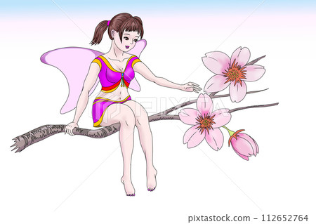 仙女坐在櫻花樹枝上 112652764