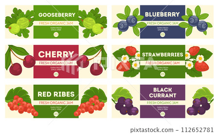 Fresh and organic jam, logos for package or label 112652781