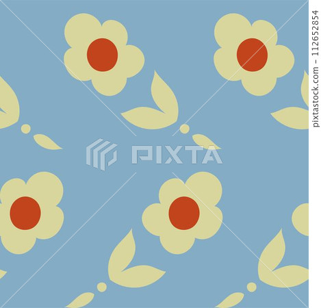 Blooming flower with stem, dots and leaves print 112652854