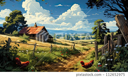 group of chickens in close-up on a walk, Generative AI. 112652975