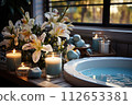 Cozy and modern Bathroom with candle bathtub and sink, beautifully bathroom 112653381