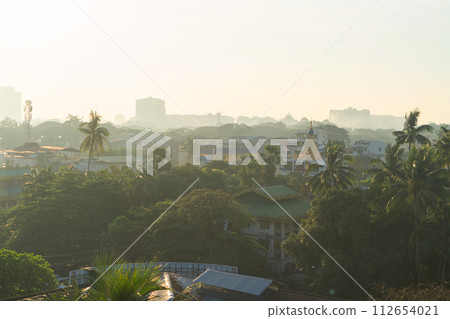 Aerial top view of Yangon urban city town, Myanmar or Burma. Tourist destination. Aerial top view of Yangon urban city town, Myanmar or Burma. Tourist destination. 112654021