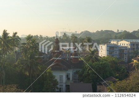 Aerial top view of Yangon urban city town, Myanmar or Burma. Tourist destination. 112654024